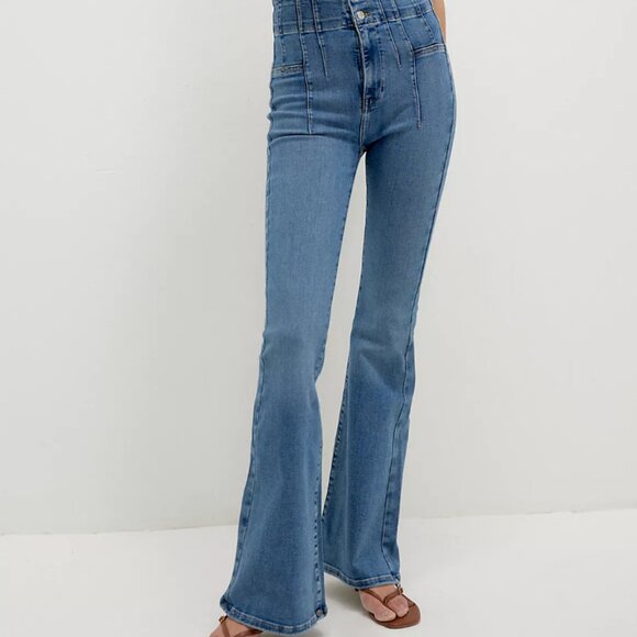 NWOT Free People Jayde Sunburst Blue Flares, Size 27 - Picture 6 of 8
